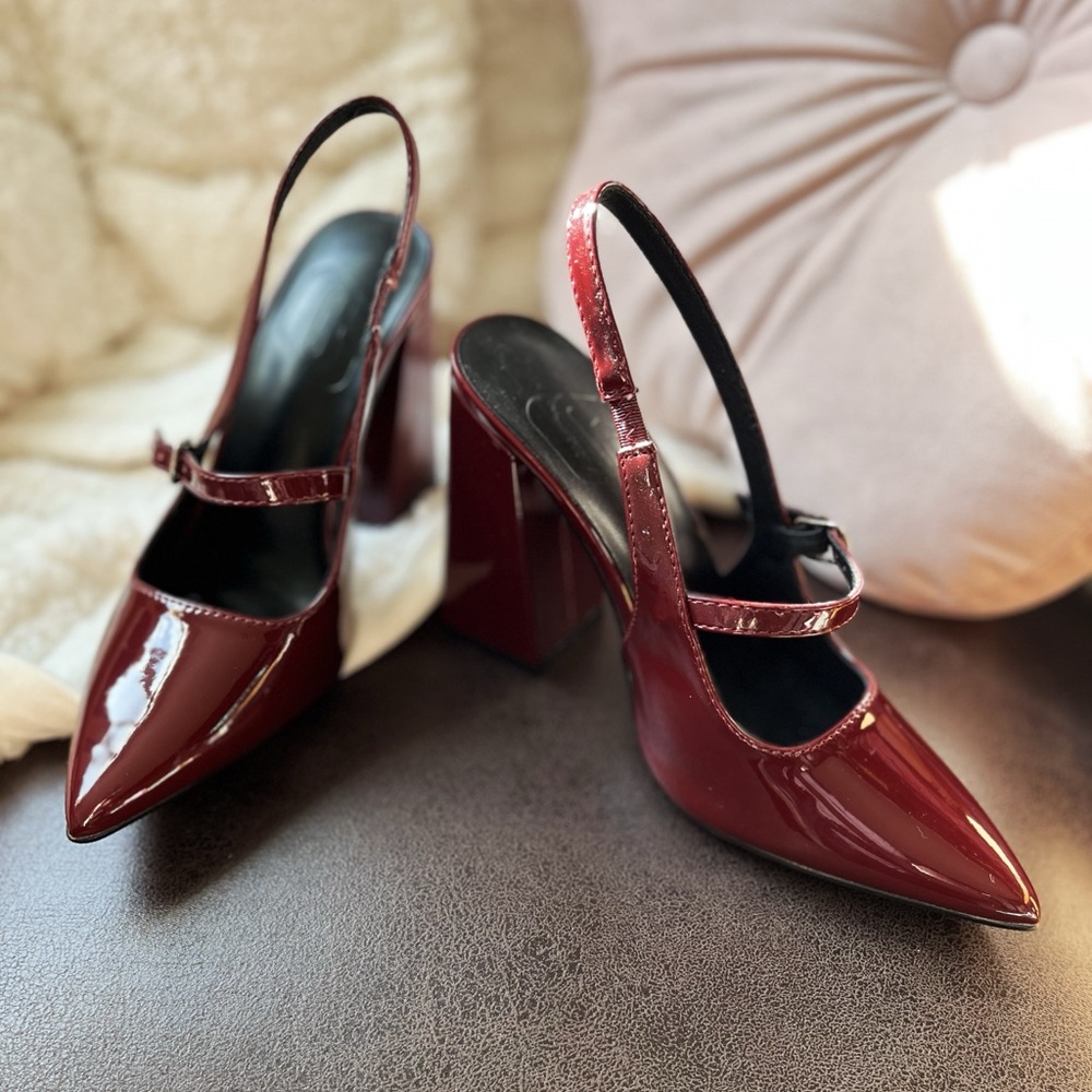 Burgundy Patent Heels.